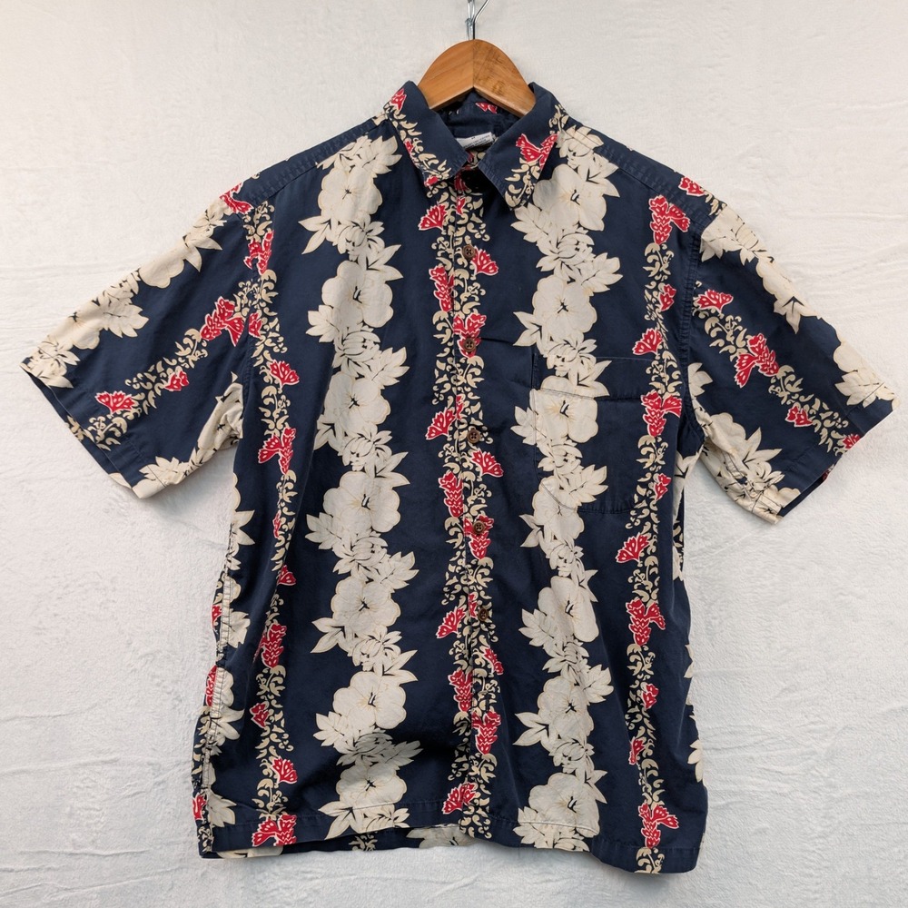 VTG Old Navy Shirt Men's M Navy Blue Floral Hibiscus Tropical Aloha Relaxed 90s